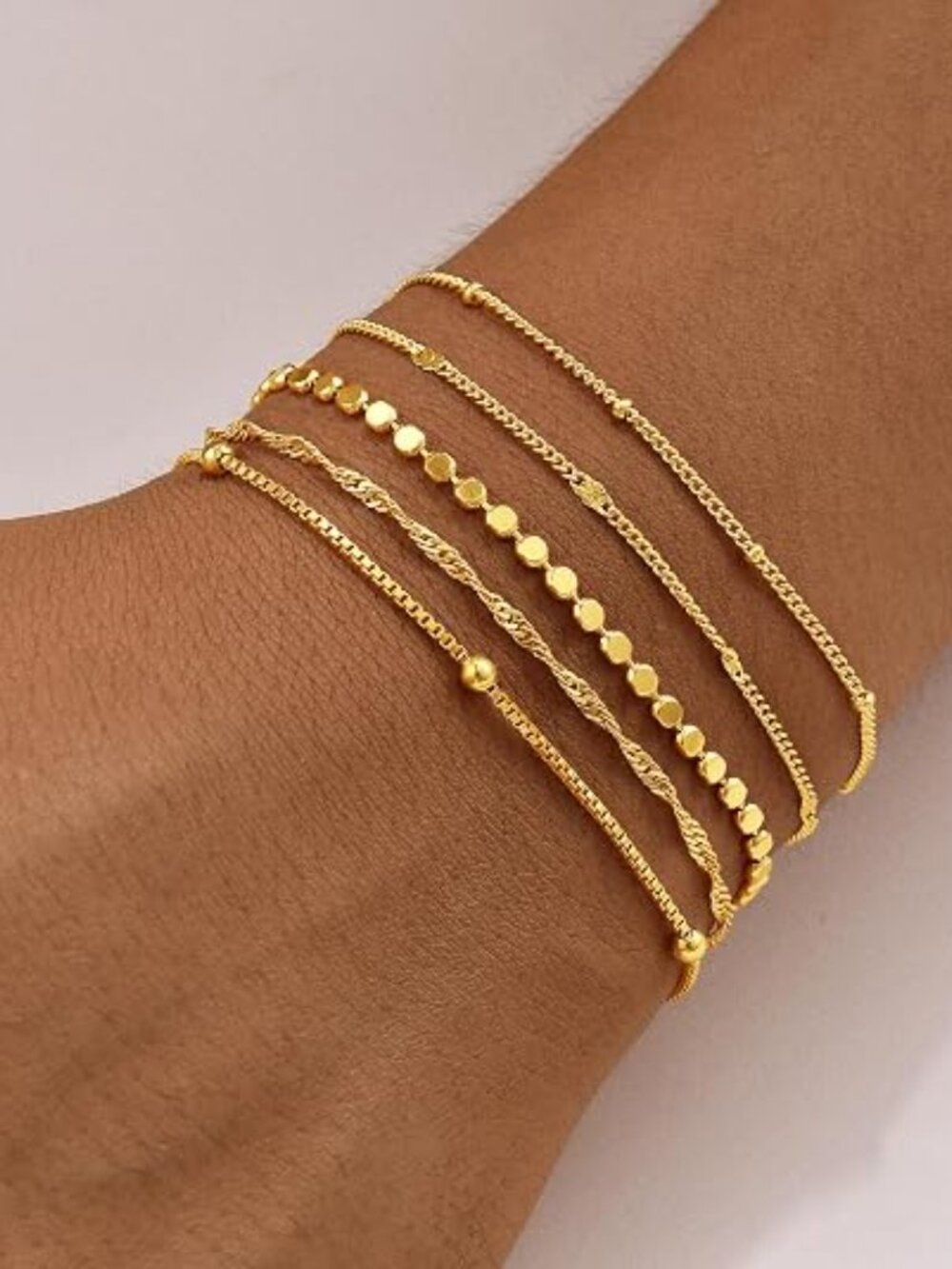 14K Gold Plated Stackable Women Bracelet | Layered Charm Paperclip Snake chain - Picture 3 of 6